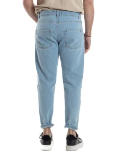 Jeans Uomo Pantaloni Regular Fit Basic Taglio Al Ginocchio Denim Medio JS1100A
