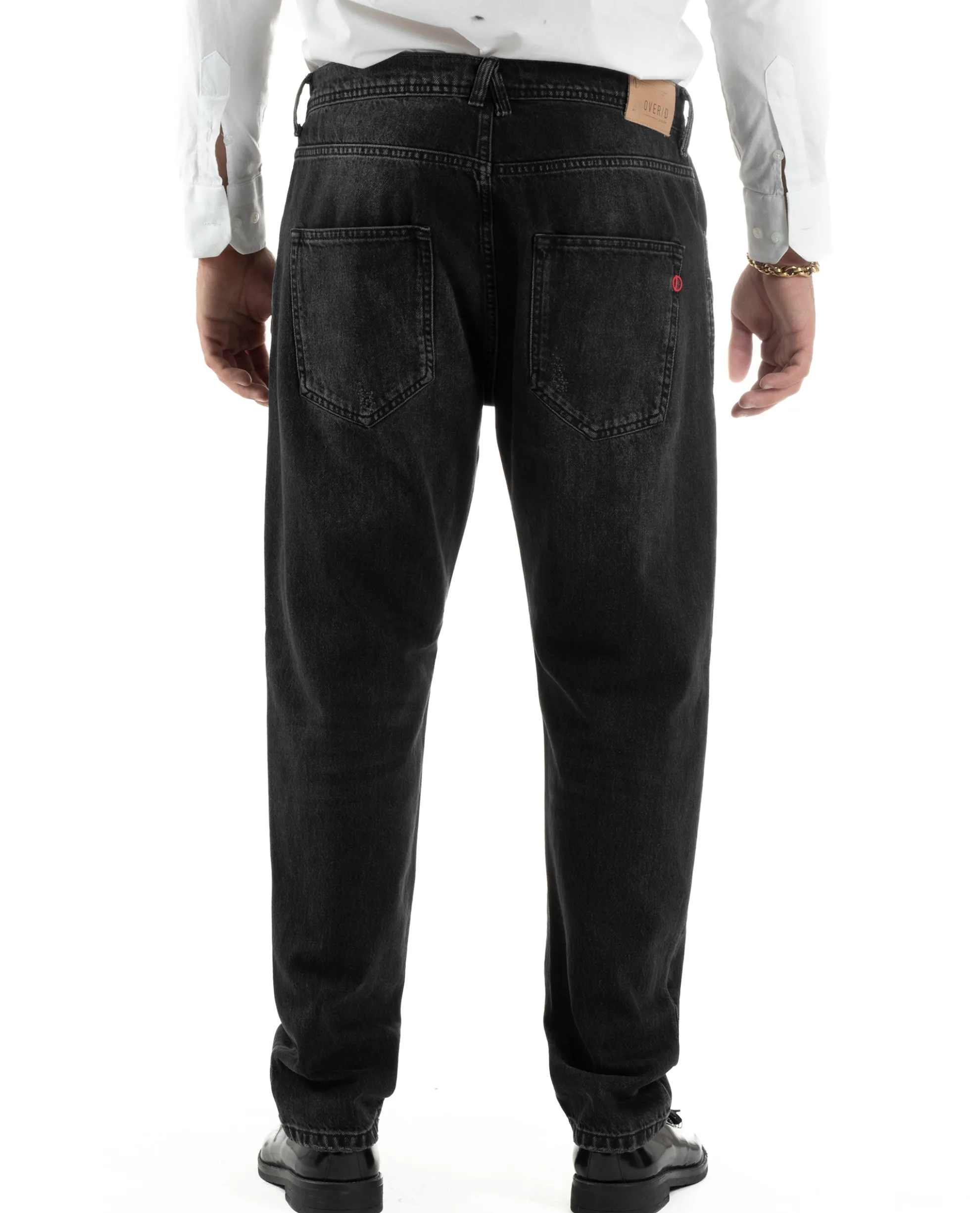 Jeans Uomo Pantaloni Slim Fit Basic Denim Scuro Nero Over-D OC1F2W5D05