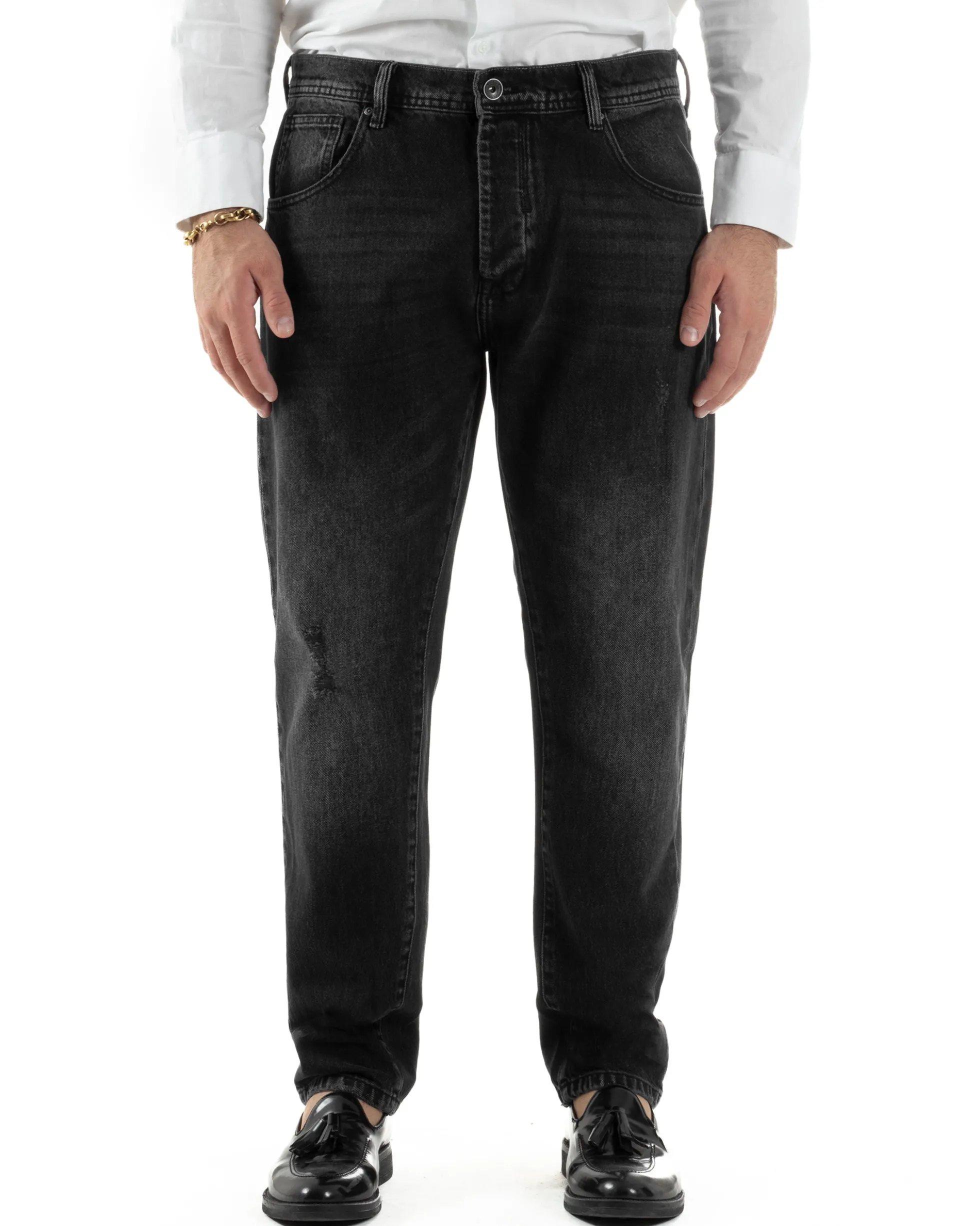 Jeans Uomo Pantaloni Slim Fit Basic Denim Scuro Nero Over-D OC1F2W5D05