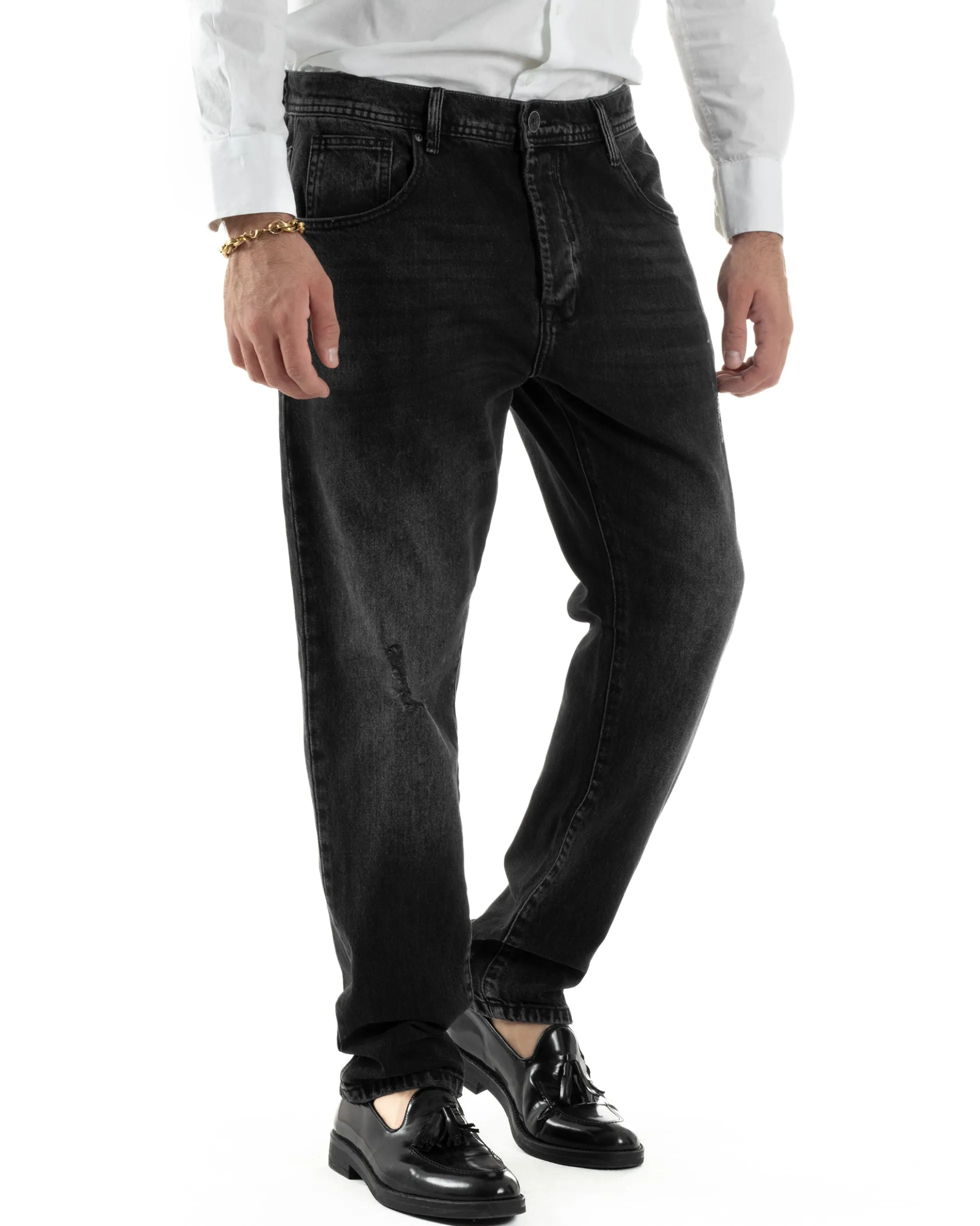 Jeans Uomo Pantaloni Slim Fit Basic Denim Scuro Nero Over-D OC1F2W5D05