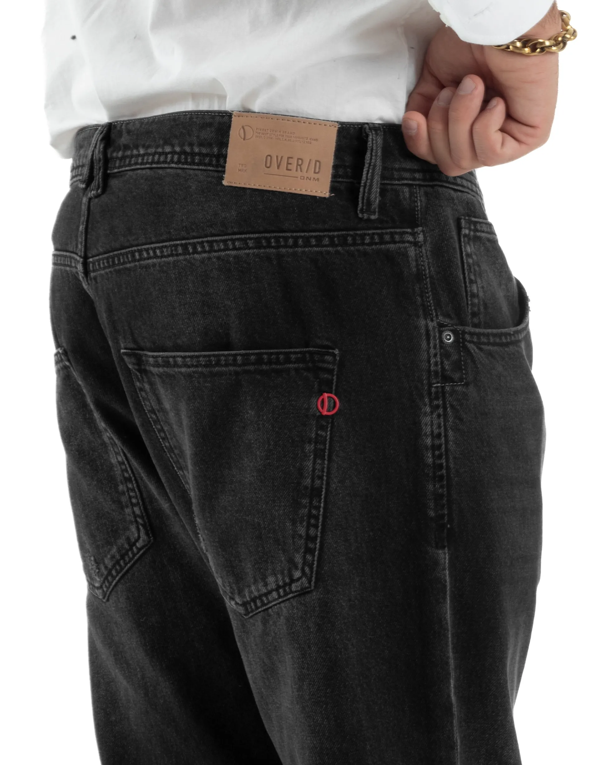 Jeans Uomo Pantaloni Slim Fit Basic Denim Scuro Nero Over-D OC1F2W5D05