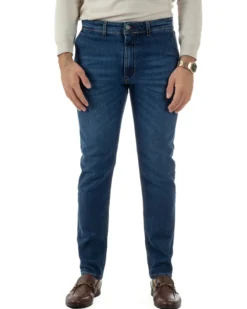 Jeans Uomo Pantaloni Tasche America Slim Fit Basic Denim Scuro Blu JS1170A