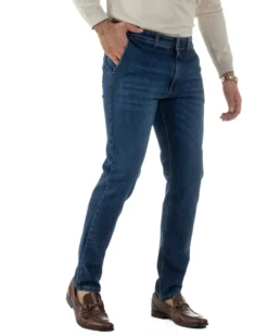 Jeans Uomo Pantaloni Tasche America Slim Fit Basic Denim Scuro Blu JS1170A