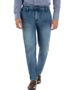 Jeans uomo pantaloni tasche america slim fit basic denim blu GIOSAL-JS1176A