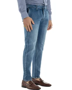 Jeans uomo pantaloni tasche america slim fit basic denim blu GIOSAL-JS1176A
