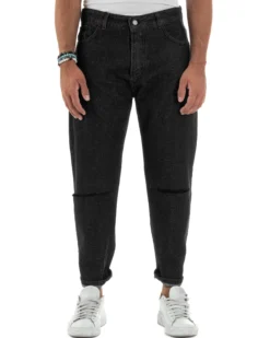 Jeans Uomo Regular Fit Taglio Ginocchio Basic Denim Nero JS1137A
