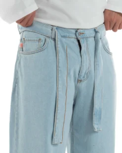 Jeans uomo wide leg baggy basic cintura barrel fit denim chiaro BlackSunday JS1186A