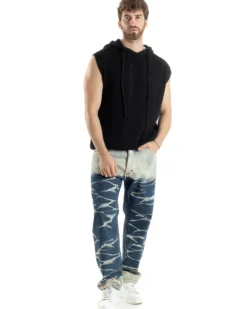 Maglia Gilet Uomo Maglioncino Con Cappuccio Smanicato Basic Casual Tinta Unita Nero GIOSAL-M2829A