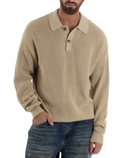 Maglia Uomo Polo Maglioncino Con Colletto Beige M3013A