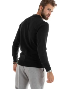 Maglioncino Uomo Casual Maglia Con Colletto Polo Basic Nero M2680A