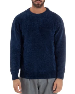 Maglioncino Uomo Ciniglia Regular Fit Maglia Basic Blu M3052A