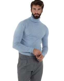 Maglioncino Uomo Collo Alto Maglia Rasata Dolcevita Basic Polvere M2535A