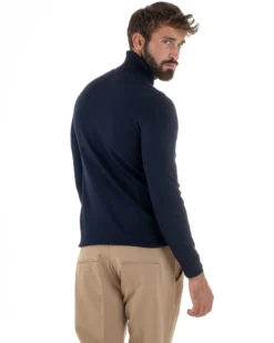 Maglioncino Uomo Collo Alto Maglia Rasata Dolcevita Basic Blu M2537A