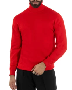 Maglioncino Uomo Collo Alto Maglia Rasata Dolcevita Basic Rosso M2546A