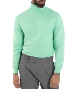 Maglioncino Uomo Collo Alto Maglia Rasata Dolcevita Basic Verde Acqua M2553A