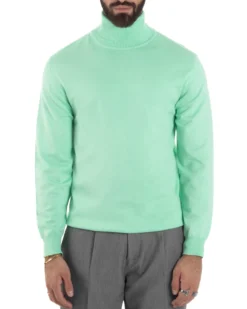 Maglioncino Uomo Collo Alto Maglia Rasata Dolcevita Basic Verde Acqua M2553A