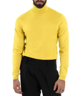 Maglioncino Uomo Collo Alto Maglia Rasata Dolcevita Basic Giallo M2544A