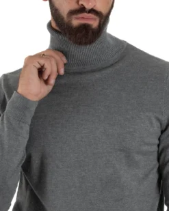 Maglioncino Uomo Collo Alto Maglia Rasata Dolcevita Basic Grigio M2539A