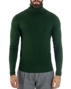 Maglioncino Uomo Collo Alto Maglia Rasata Dolcevita Basic Verde Militare M2551A
