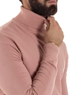 Maglioncino Uomo Collo Alto Maglia Rasata Dolcevita Basic Rosa M2557A