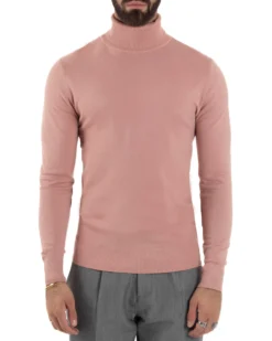 Maglioncino Uomo Collo Alto Maglia Rasata Dolcevita Basic Rosa M2557A
