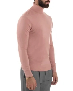 Maglioncino Uomo Collo Alto Maglia Rasata Dolcevita Basic Rosa M2557A
