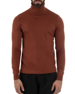 Maglioncino Uomo Collo Alto Maglia Rasata Dolcevita Basic Ruggine M2531A