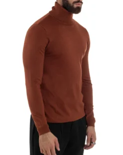 Maglioncino Uomo Collo Alto Maglia Rasata Dolcevita Basic Ruggine M2531A