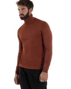 Maglioncino Uomo Collo Alto Maglia Rasata Dolcevita Basic Ruggine M2531A