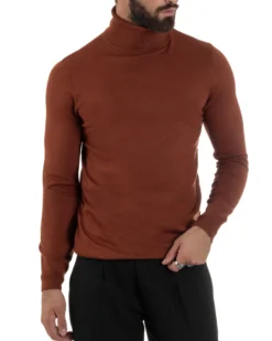 Maglioncino Uomo Collo Alto Maglia Rasata Dolcevita Basic Ruggine M2531A