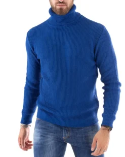 Maglioncino Uomo Collo Alto Maglia Inglese Dolcevita Basic Blu Royal M2343A