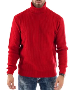 Maglioncino Uomo Collo Alto Maglia Inglese Dolcevita Basic Rosso M2599A