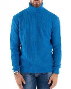 Maglioncino Uomo Collo Alto Maglia Inglese Dolcevita Basic Azzurro M2351A