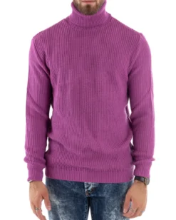 Maglioncino Uomo Collo Alto Maglia Inglese Dolcevita Basic Magenta M2352A