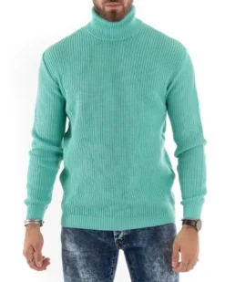 Maglioncino Uomo Collo Alto Maglia Inglese Dolcevita Basic Verde Acqua M2354A