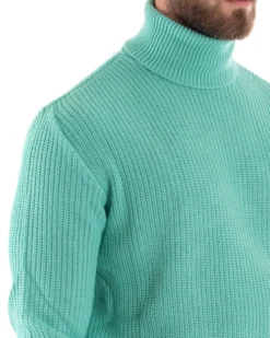 Maglioncino Uomo Collo Alto Maglia Inglese Dolcevita Basic Verde Acqua M2354A