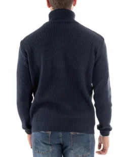 Maglioncino Uomo Collo Alto Maglia Inglese Dolcevita Basic Blu Scuro M2598A