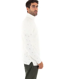 Maglioncino Uomo Collo Alto Tinta Unita Bianco Maglia Dolcevita Con Rotture GIOSAL-M2291A