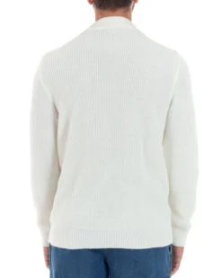 Maglioncino Uomo Con Colletto Maglia Inglese Scollo V Polo Derby Casual Basic Tinta Unita Panna GIOSAL-M2888A