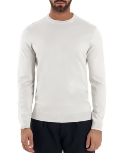 Maglioncino Uomo Girocollo Maglia Rasata Basic Bianco M2506A