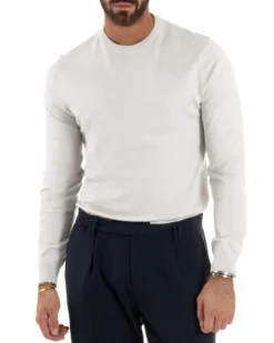 Maglioncino Uomo Girocollo Maglia Rasata Basic Bianco M2506A