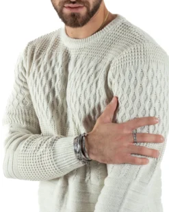 Maglioncino Uomo Girocollo Maglia Inglese Trecce Panna GIOSAL-M2785A