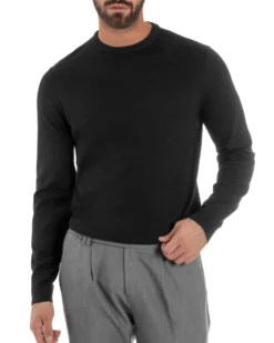 Maglioncino Uomo Girocollo Maglia Rasata Basic Nero M2508A