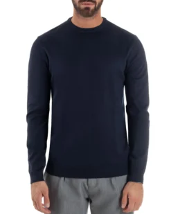 Maglioncino Uomo Girocollo Maglia Rasata Basic Blu M2509A