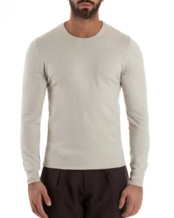 Maglioncino Uomo Girocollo Maglia Rasata Basic Beige Melangiato M2571A