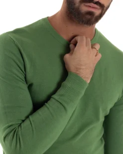 Maglioncino Uomo Girocollo Maglia Rasata Basic Verde Oliva M2495A