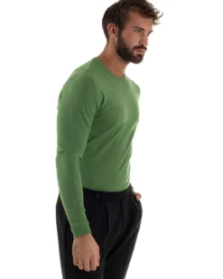 Maglioncino Uomo Girocollo Maglia Rasata Basic Verde Oliva M2495A
