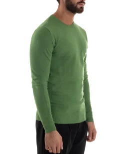 Maglioncino Uomo Girocollo Maglia Rasata Basic Verde Oliva M2495A