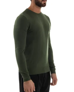 Maglioncino Uomo Girocollo Maglia Rasata Basic Verde Militare M2496A