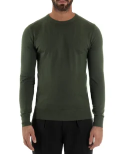 Maglioncino Uomo Girocollo Maglia Rasata Basic Verde Militare M2496A